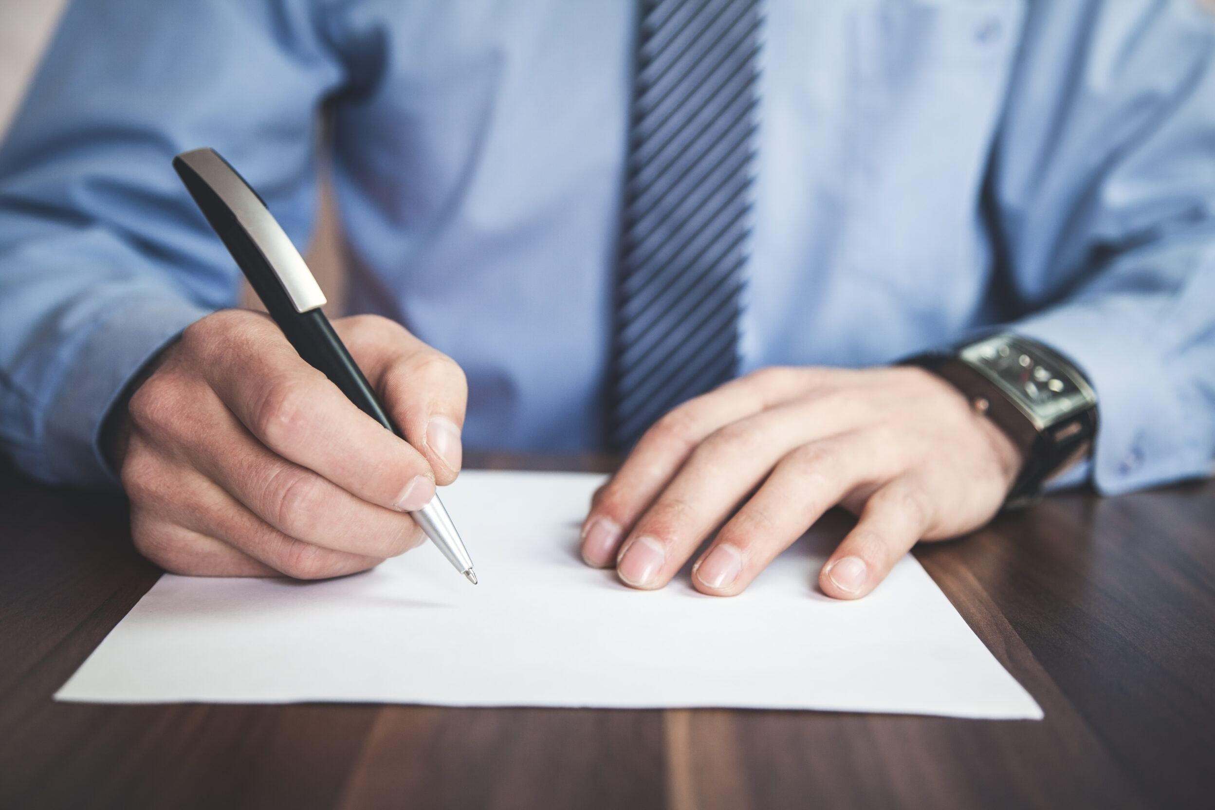 Contact us form illustration: businessman signing contract.