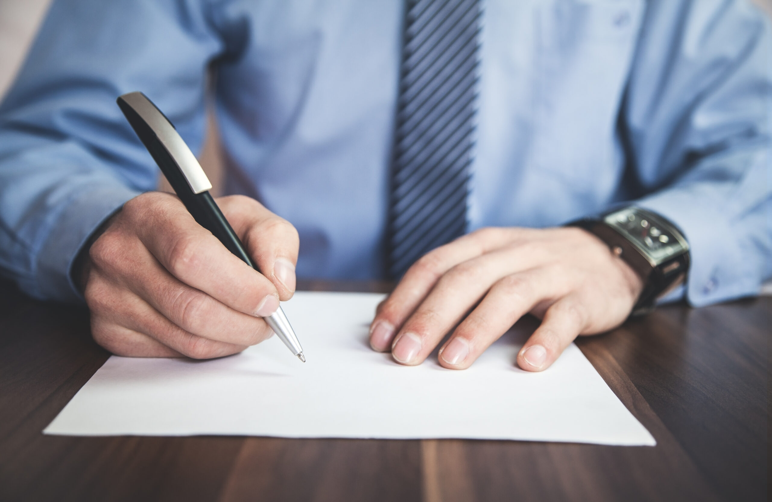 Contact us form illustration: businessman signing contract.