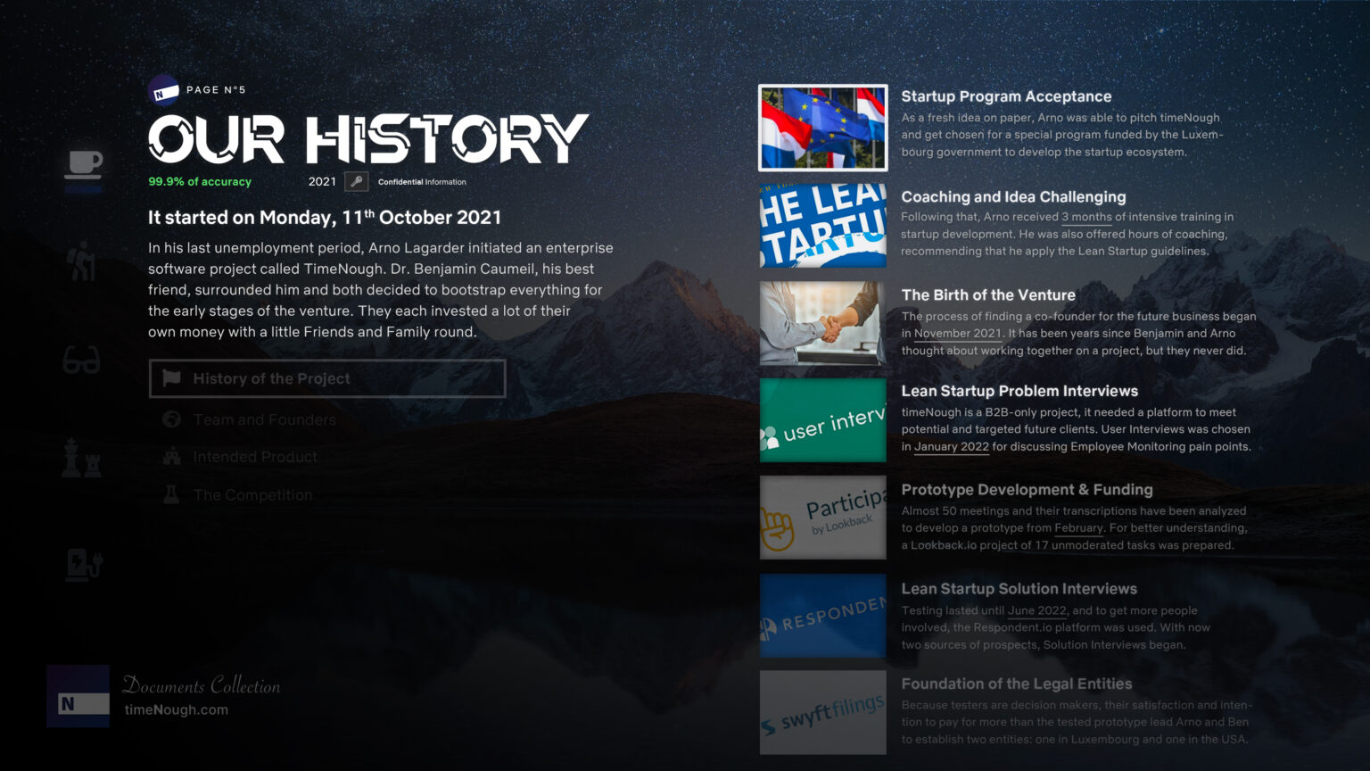 Deck's page number 5, about the project's history